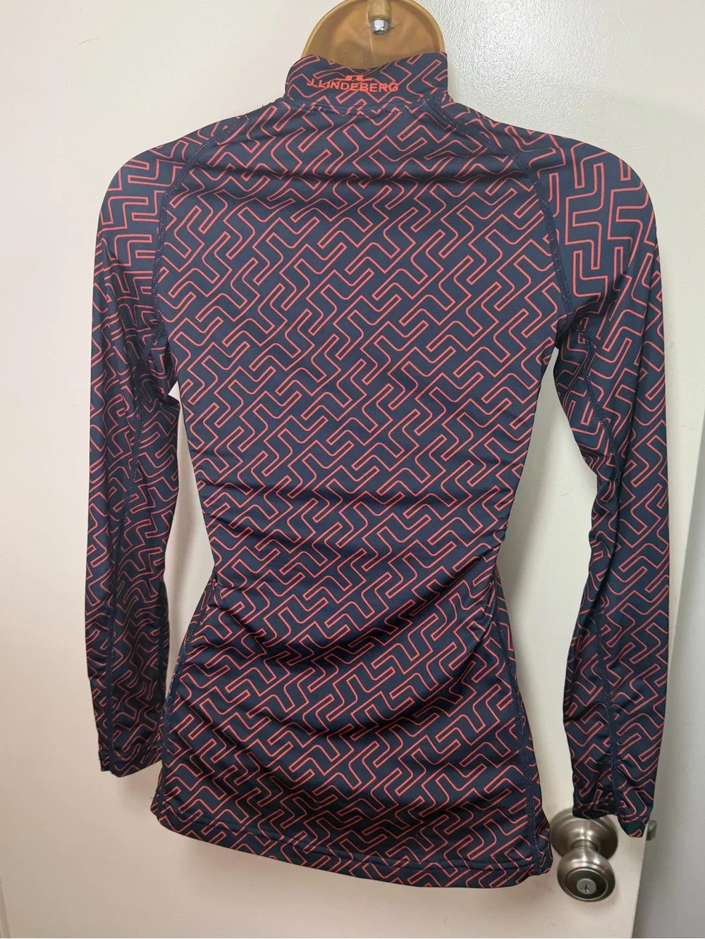 J.Lindeberg Navy & Orange Printed Compression‎ 4Way Stretch Long Sleeve Shirt XS